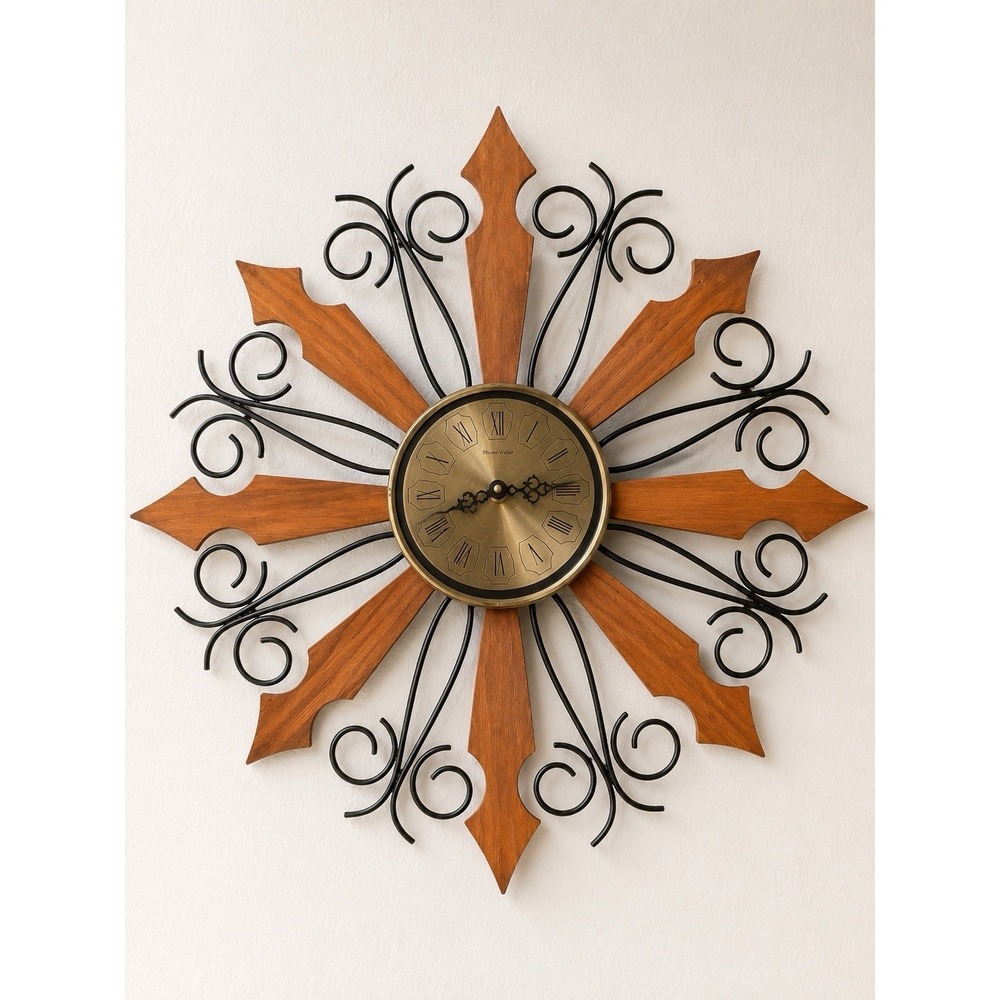 Vintage Phinney Walker Starburst Wall Clock - 23"D Mid Century Modern MCM Teak